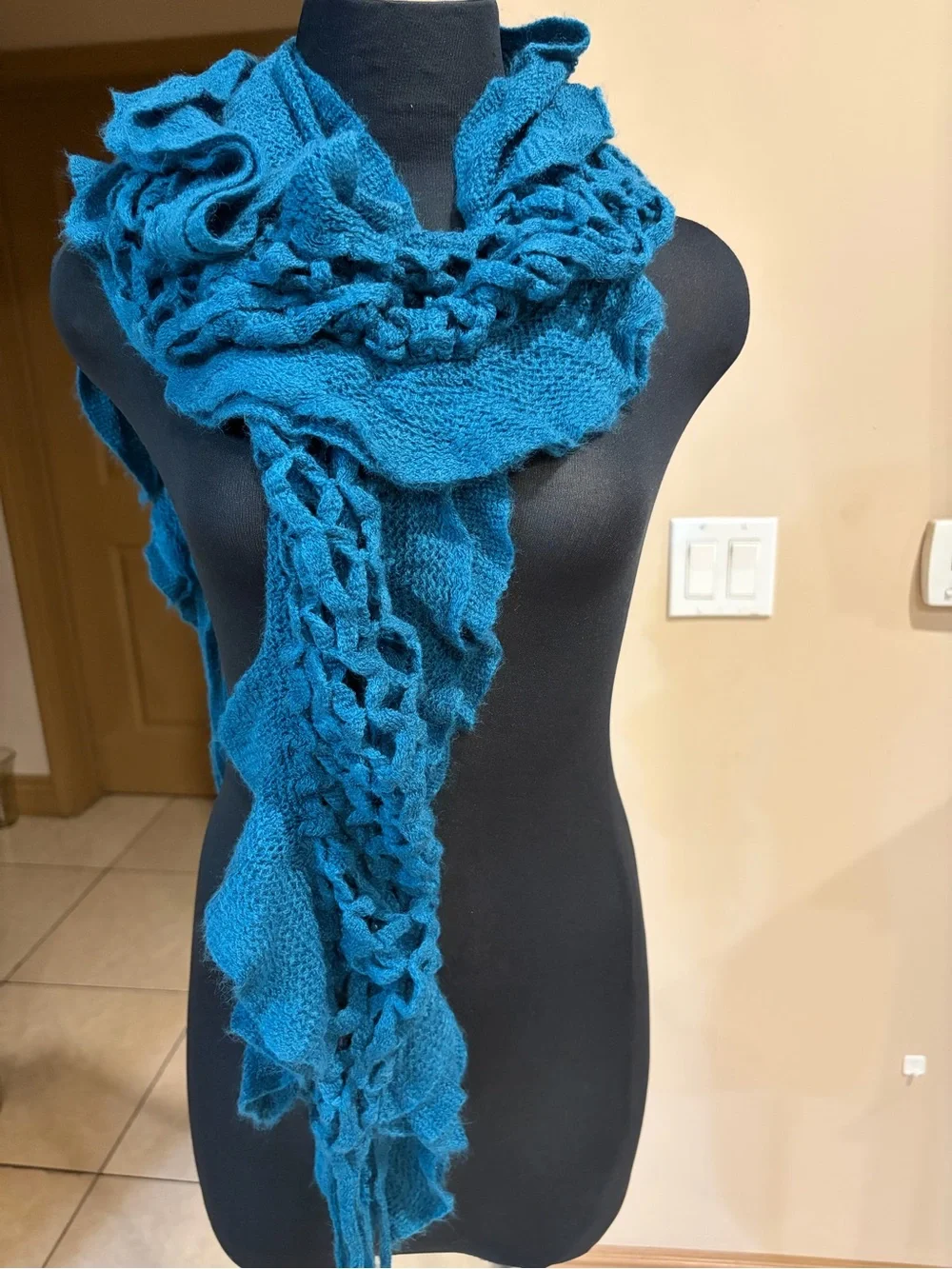 Teal Knit Fringe Decorative Throw Scarf - Home Accents